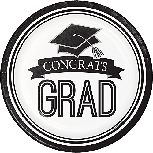 Creative Converting 180 Count School Spirit Sturdy Style Small/Dessert Paper Plates for Graduation Party, White