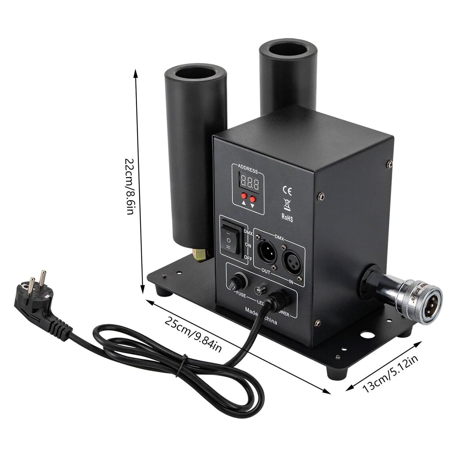 BLUEZY Máquina De Chorro De CO2 DMX, Máquina De Niebla De CO2, Máquina De Humo, Control DMX, Tubo Doble, para Efectos De Espectáculo De DJ En Escenario, Navidad, Espectáculos, Fiestas
