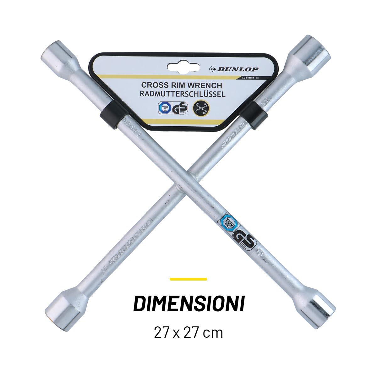 DUNLOP Chiave a Croce in Acciaio per Sostituzione Ruote Auto Macchina 17 19 21 23 mm