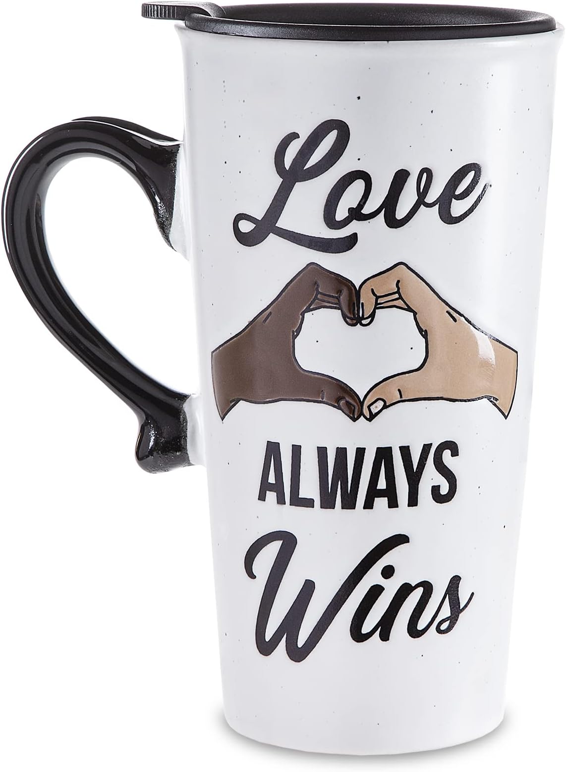 Ceramic Coffee Mug with Lid- 18 oz Travel Mug, Stoneware Coffee Mug Labelled "Love Always Wins" Large Cups for Tea, Mugs for Latte, and Hot Chocolate by Sheffield Home