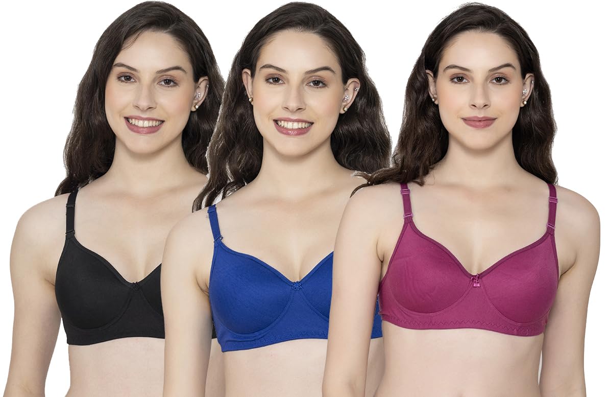 Women's Cotton Blend Lightly Padded Full Coverage Non-Wired T-Shirt Bra Combo Pack of 3-picture-26