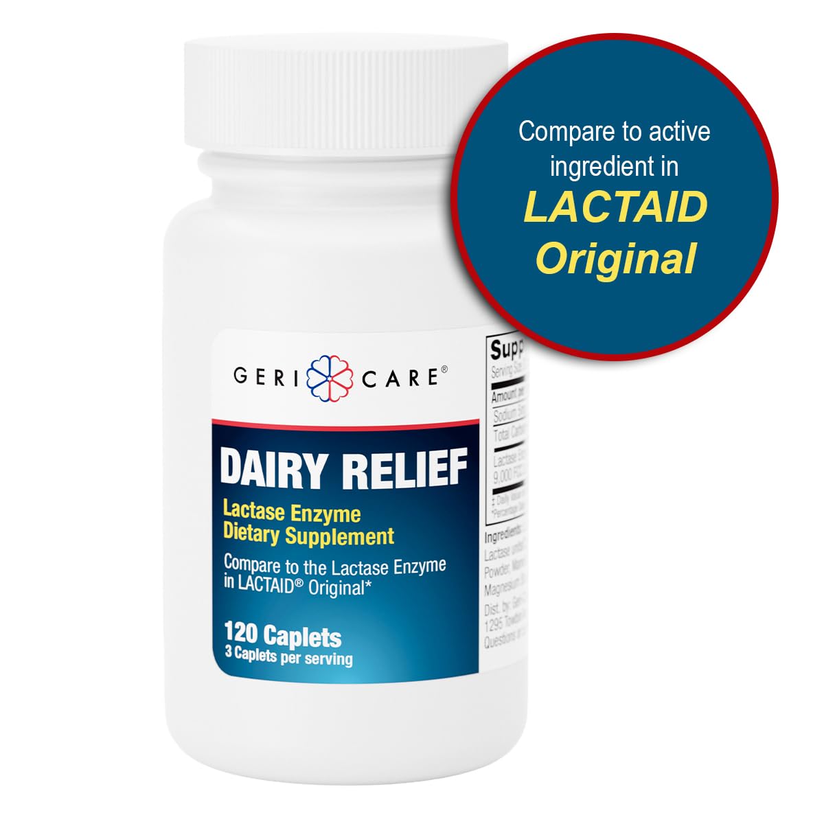 GeriCare Lactase Enzyme Dairy Relief Caplets – 3000 FCC Units, Digestive Enzyme Supplement for Dairy Products, for Better Lactose Digestion, Helps Prevent Gas, Bloating & Stomach Discomfort, 120 Count — Amazon image 7