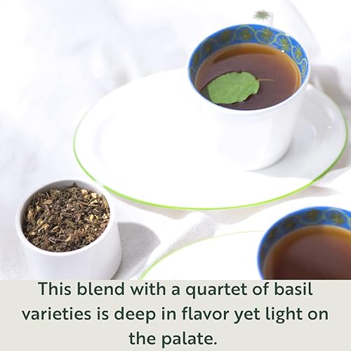 Miniatura 3 de Luxmi Estates, Té suelto orgánico de albahaca sagrada de 50 gm, sin cafeína, sin OMG, hojas Tulsi orgánicas USDA - Té Tulsi  Apoyo inmunológico,