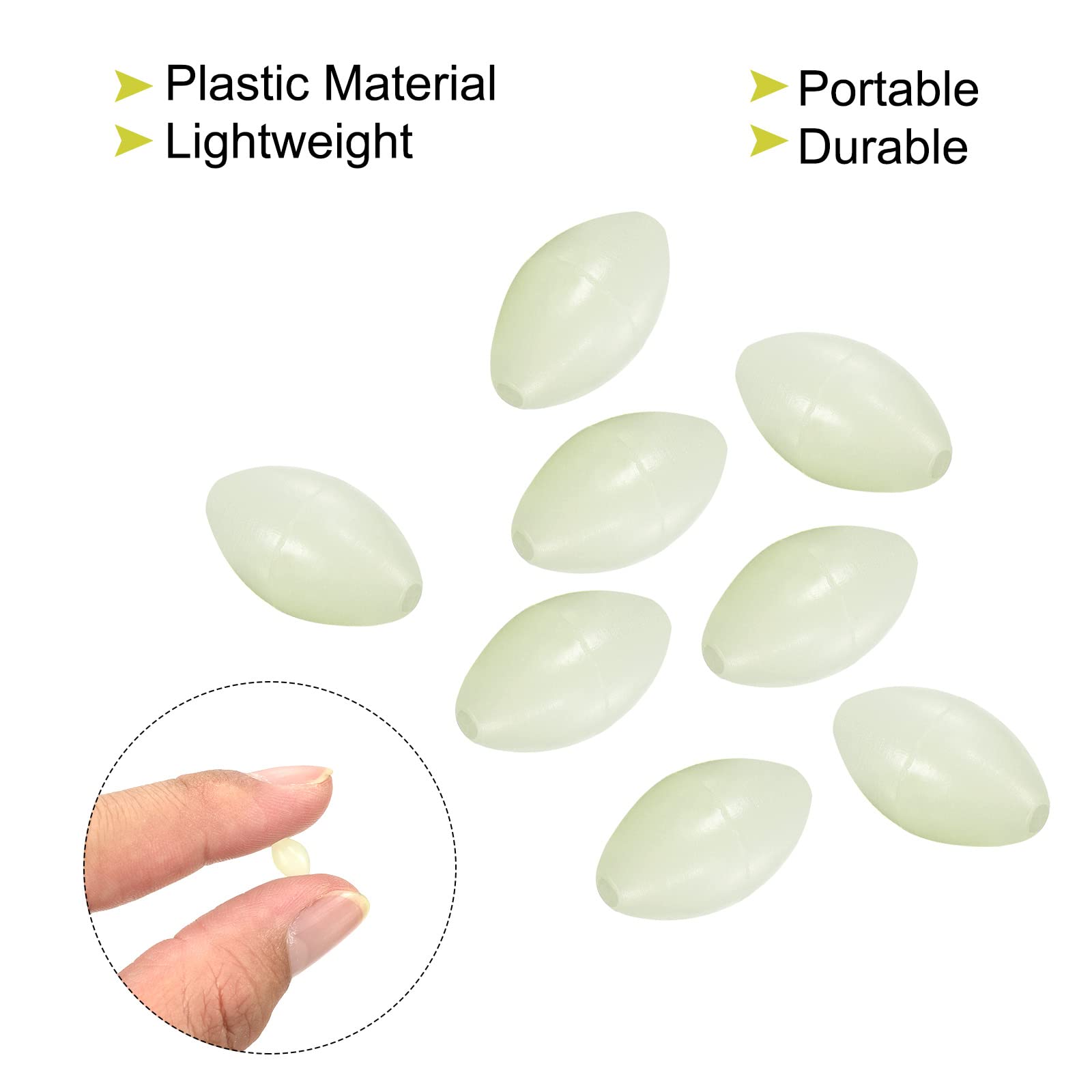 PATIKIL 10x6mm Luminosas Pesca Cuentas, 200uds Plástico Brillante Pesca Cebo Huevos Aparejo Cuenta Aparejo Herramienta Ovalada, Blanco