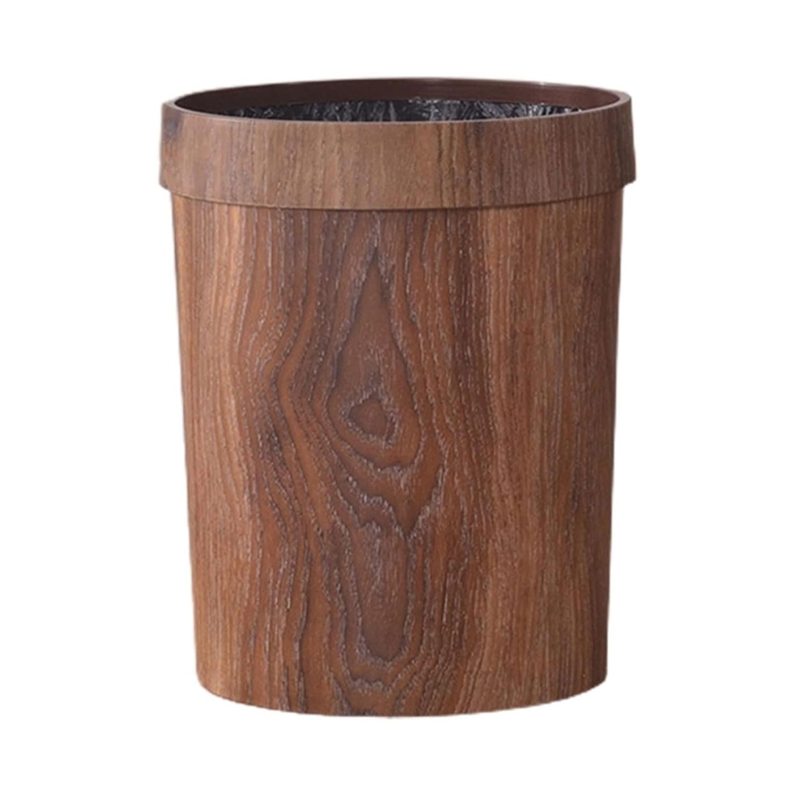 NOLLAM Papelera Bote de basura de grano de madera, contenedor de basura redondo rústico de 10L, papelera de plástico para baño, dormitorio, cocina, hogar y oficina Basurero Cocina