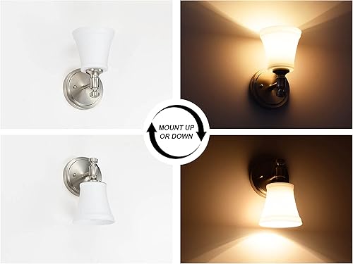 Miniatura 5 de Wall Sconces, Traditional Brushed Nickel 1 Light Sconce, Wall Light with Opal Glass Shade for Bedroom Bathroom Living Room & Hallway Vanity Lighting