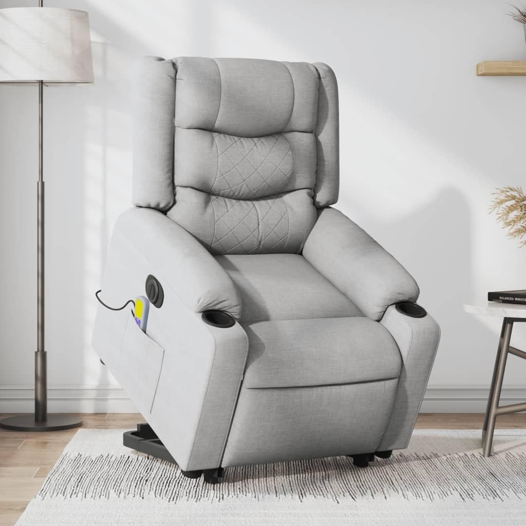YAFF Electric Lift Chair Recliner with Vibration Massage Power Stand Up Assist &amp; Remote Control Light Gray Fabric Upholstery for Elderly &amp; Living Room
