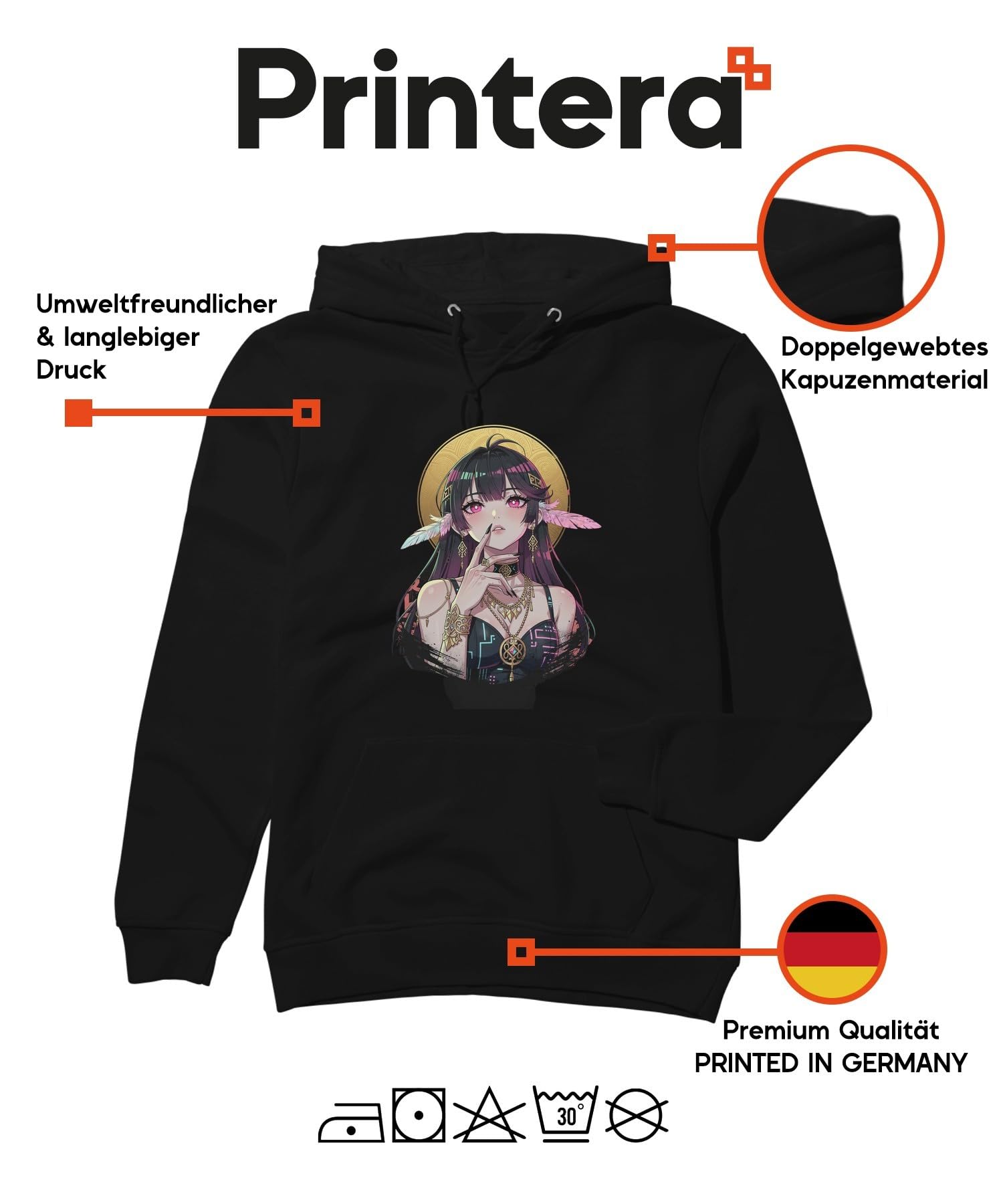 Anime Dziewczęca Pink Eyes Gold biżuteria bluza z kapturem