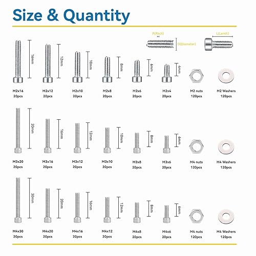 Miniatura 2 de WZHUIDA Juego de 660 tornillos M2, M2 x 0.157 in0.236 in0.315 in0.394 in0.394 in0.472 in0.630 in, acero inoxidable, tornillos de cabeza hexagonal