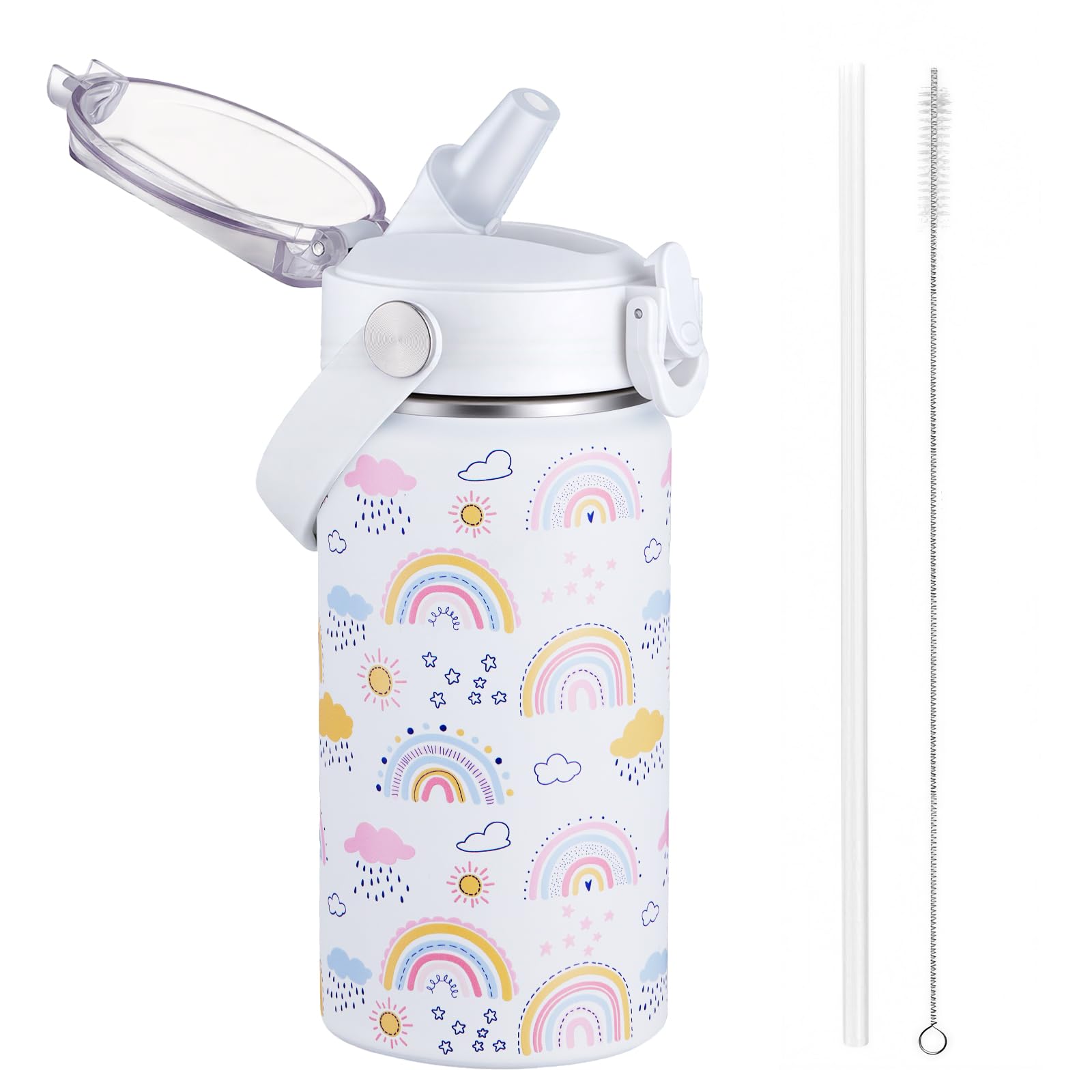 420ml Botella De Agua Aislada Para Niños Con Pajita, Botella Agua Acero Inoxidable, Botella Termica Infantil Frías y Calientes Sin BPA