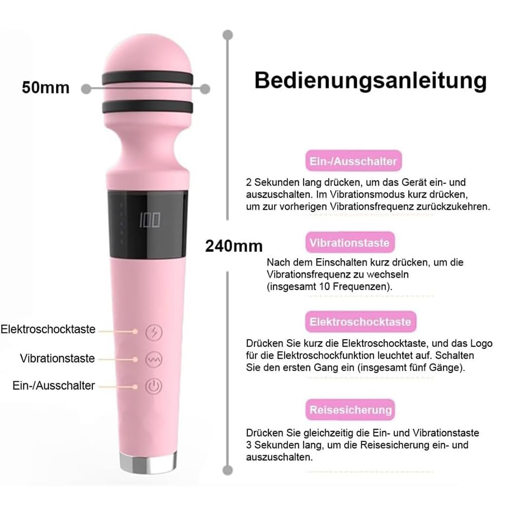 Kuaecr Elektro Shock Massagestab Handvibrator Realistischer G-Punkt Massage Vibratoren mit 10 Vibration & 5 Elektroschocker-Modi E-stim Klitoris Stimulator Wasserdicht Sexspielzeug für Frau Paare