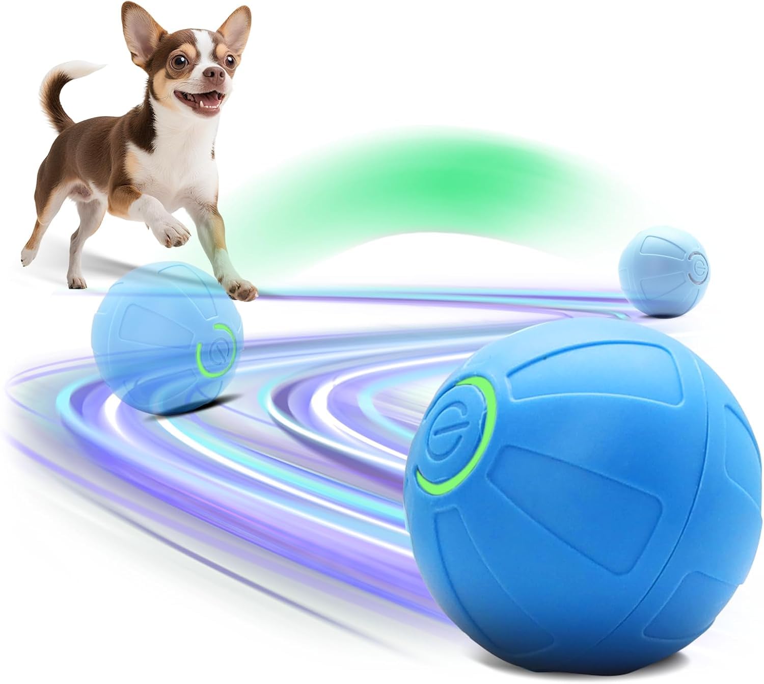 Balle interactive de 5,1 cm pour chiots/petits chiens, rebondissement automatique activé, vibrant, jouet pour petits chiens pour les garder occupés (bleu ciel)