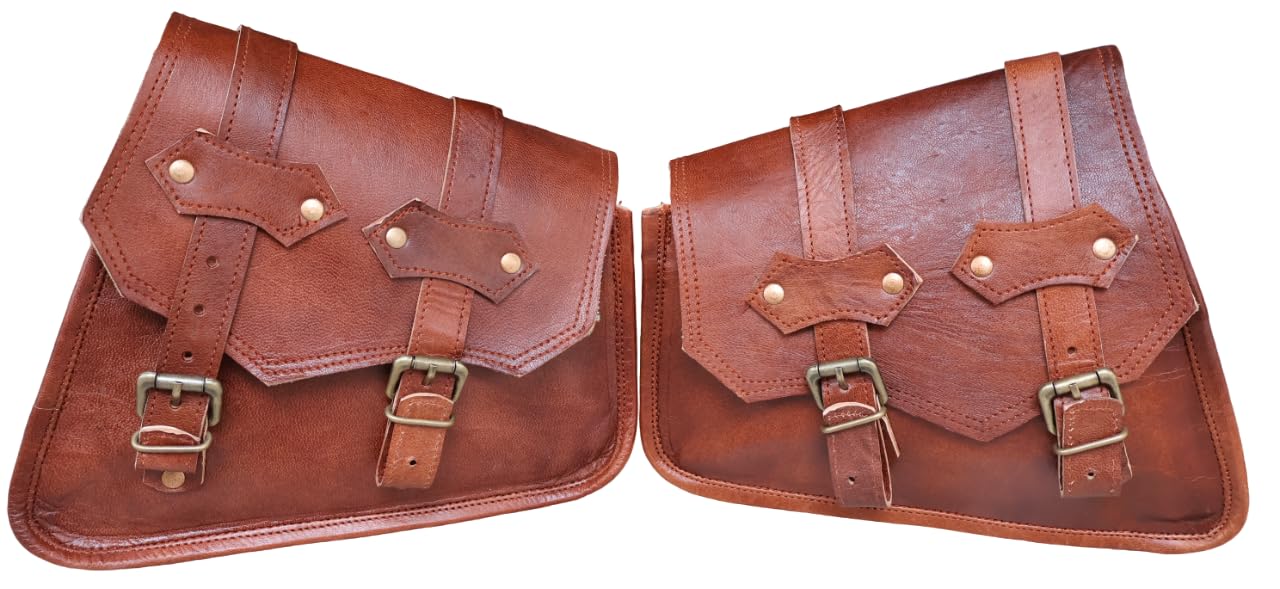 american blue - Alforjas de sillín de Piel marrón para sillín de 2 Bolsillos, Bolsa de Herramientas para Bicicleta y Moto