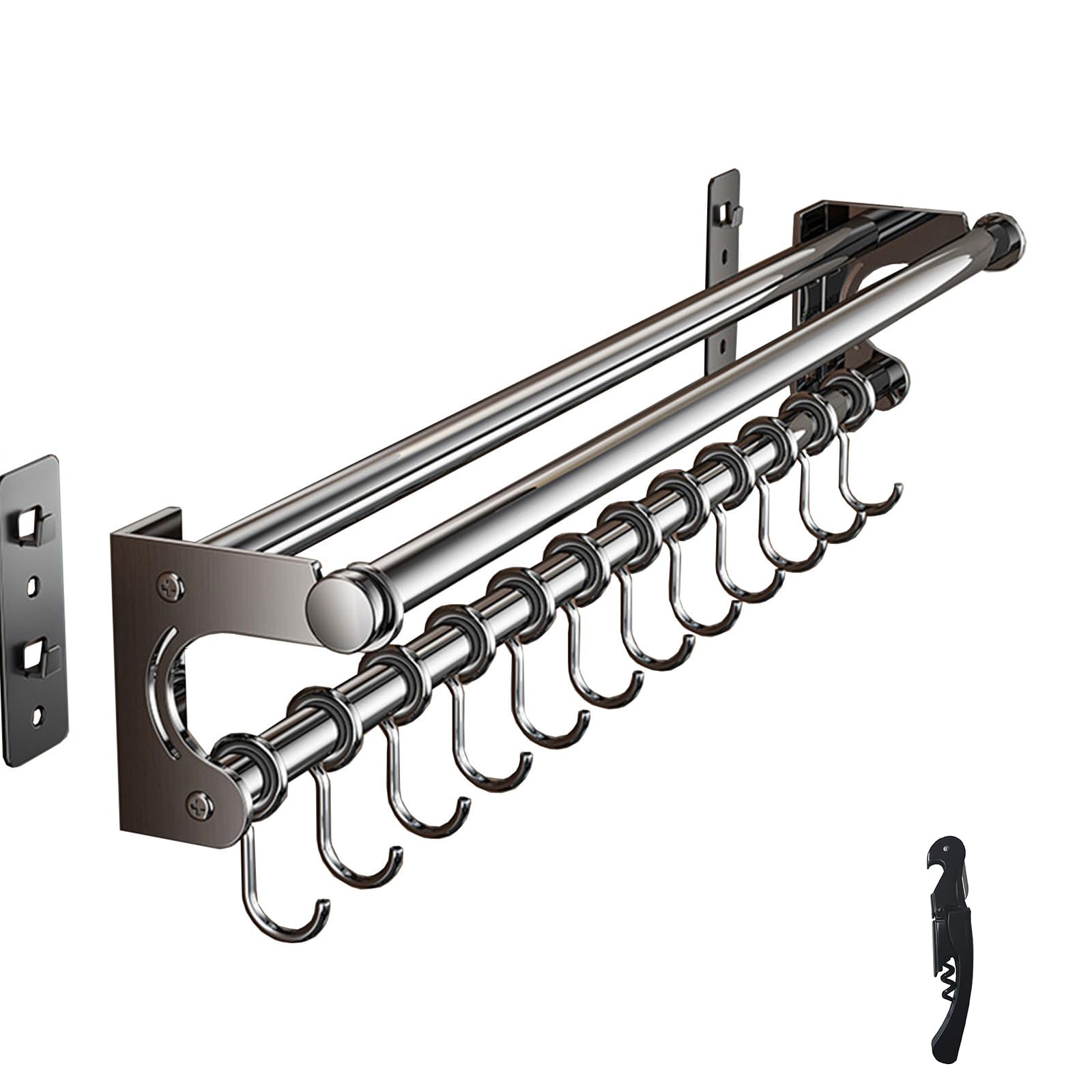 Varilla de pared del organizador de cocina,Estante de maceta colgante,Asistente de Chef de soporte de cocina, Estante de utensilios de cocina de ahorro de espacio con ganchos (Grey 50CM)