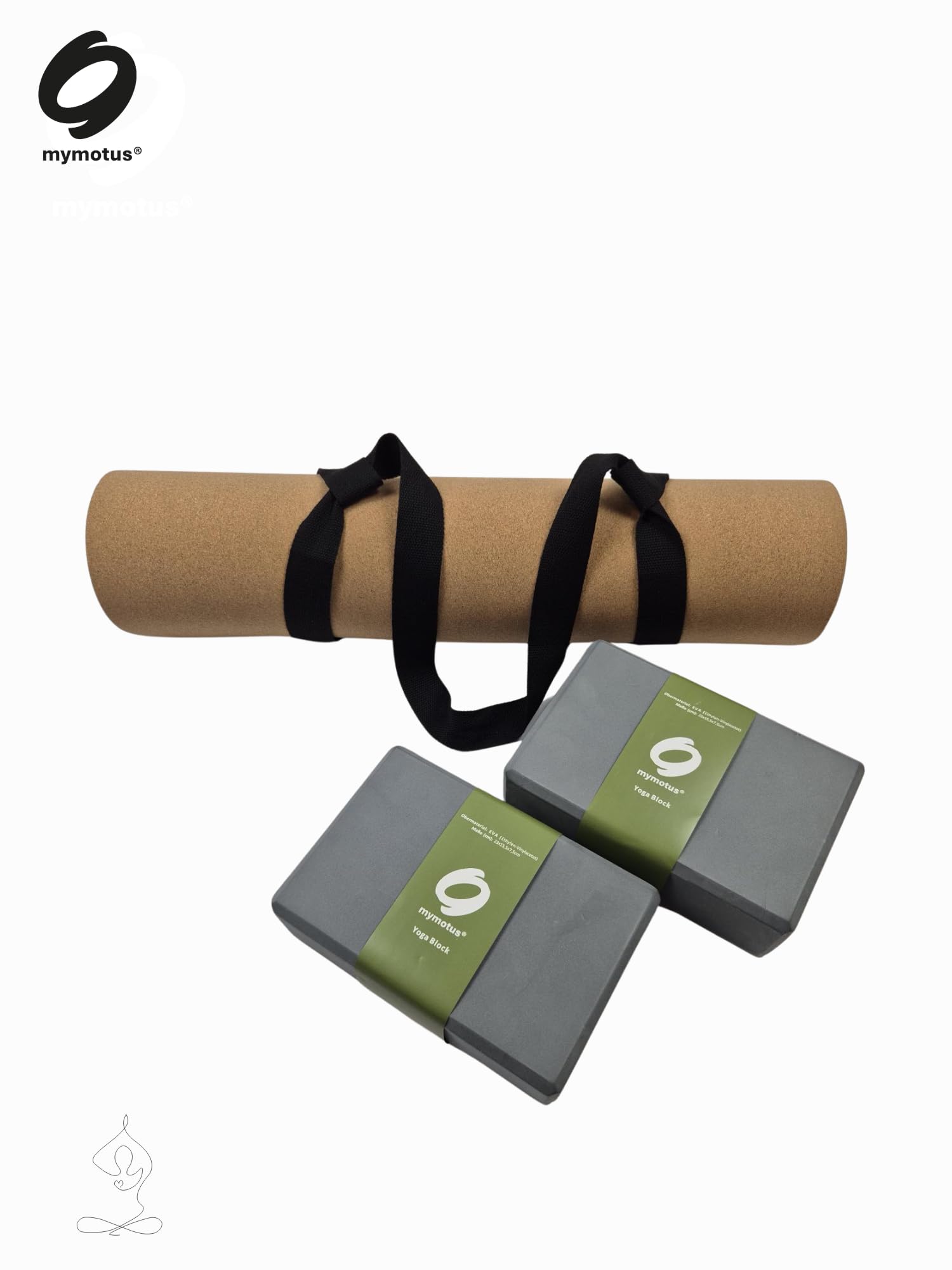 Yoga Set – Yogamatte aus Naturkork mit 2 Yoga Blöcken – Rutschfestes Yoga Zubehör für Pilates, Fitness, Meditation und Home Workout inkl. Tragegurt – schadstofffrei