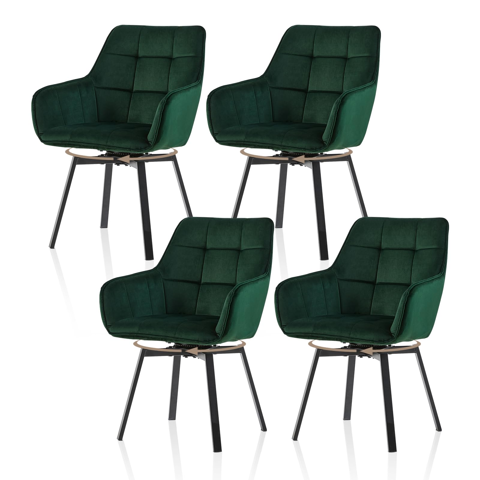 TUKAILAI Esszimmerstühle Drehbar, Drehstuhl esszimmer Samt mit Armlehnen Rückenlehne Gepolsterter Sitz Metallbeine, Armlehnstuhl Küchenstühle Polsterstuhl (Grün, 4er Set)