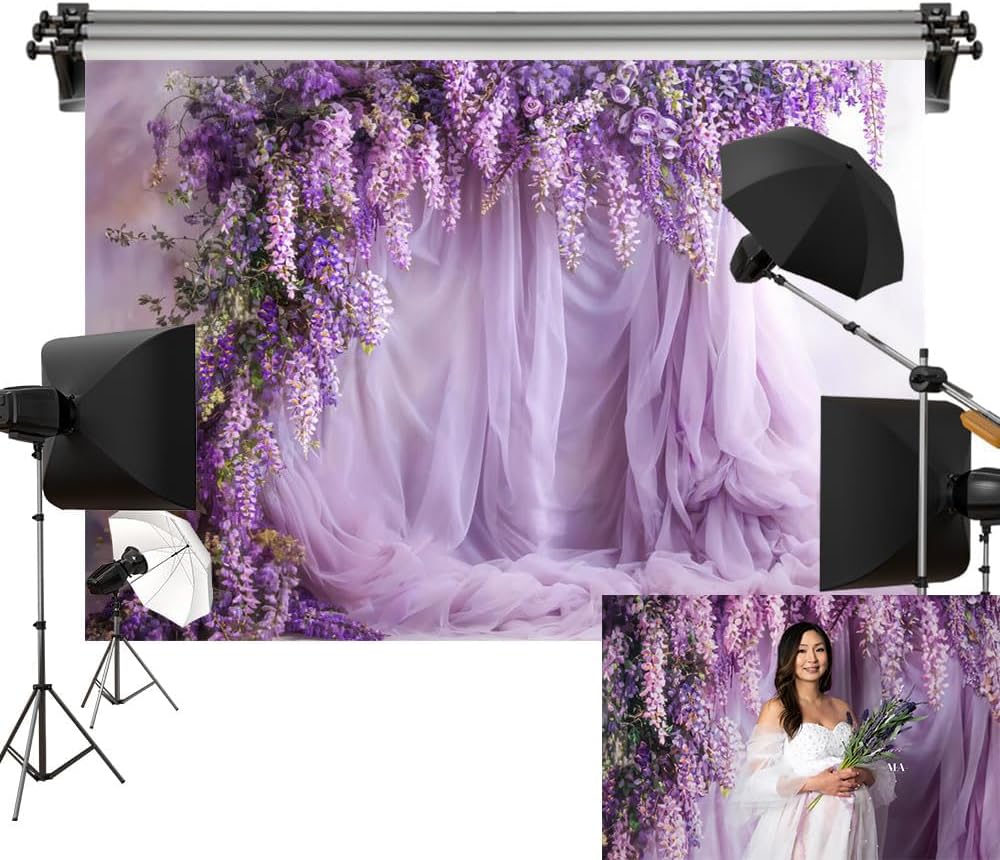 Kate Purple Wisteria Flowers Curtain Backdrop Spring Floral Birthday Wedding Decoration Photography Background 10x8ft