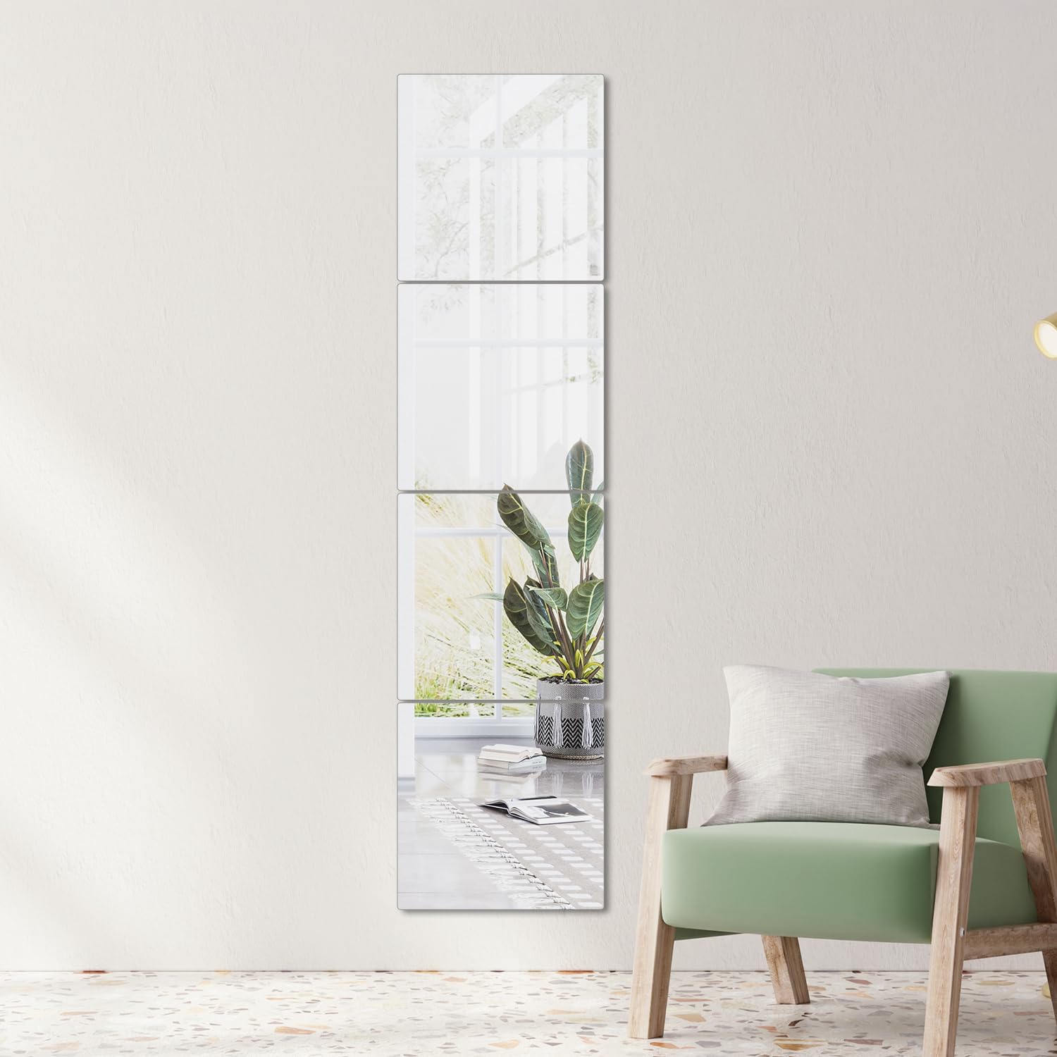 yuzeyurun Full Length Wall Mirror Tiles, HD Glass Gym Mirror, 4Pcs 30CM×30CM Square Wall Mounted Mirrors for Home Gym, Dance Yoga Studio, Bedroom, Door