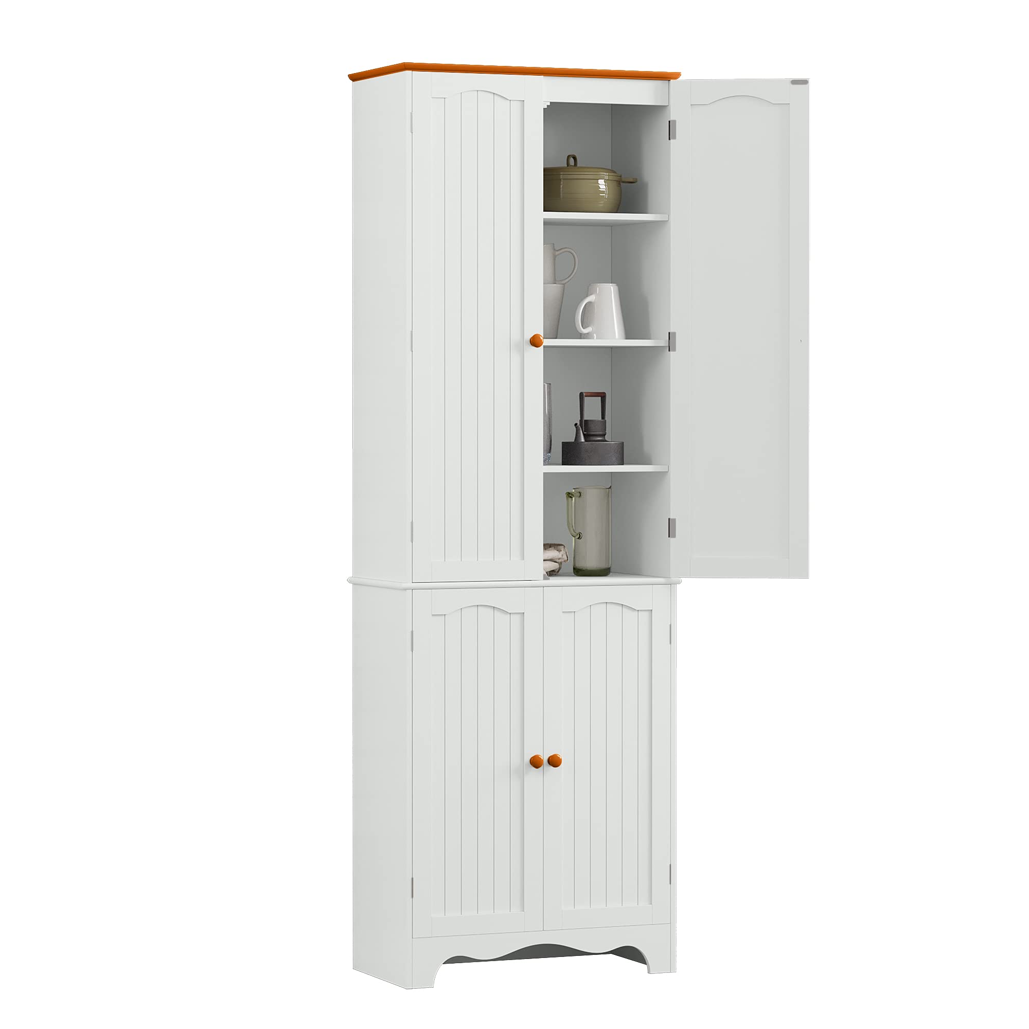 Function Home 72'' Freestanding Tall Pantry Cabinet?Kitchen Pantry with 2 Large Cabinets and Adjustable Shelves,2-Door Floor Storage Cabinet for Additional Storage Space in White Honey
