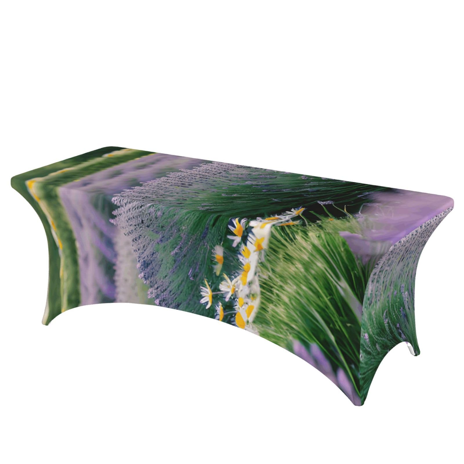 AYYQWE Lavender And Daisy Print Elastic Rectangular Tablecloth For Banquet Outdoor Picnics Office Table Cover