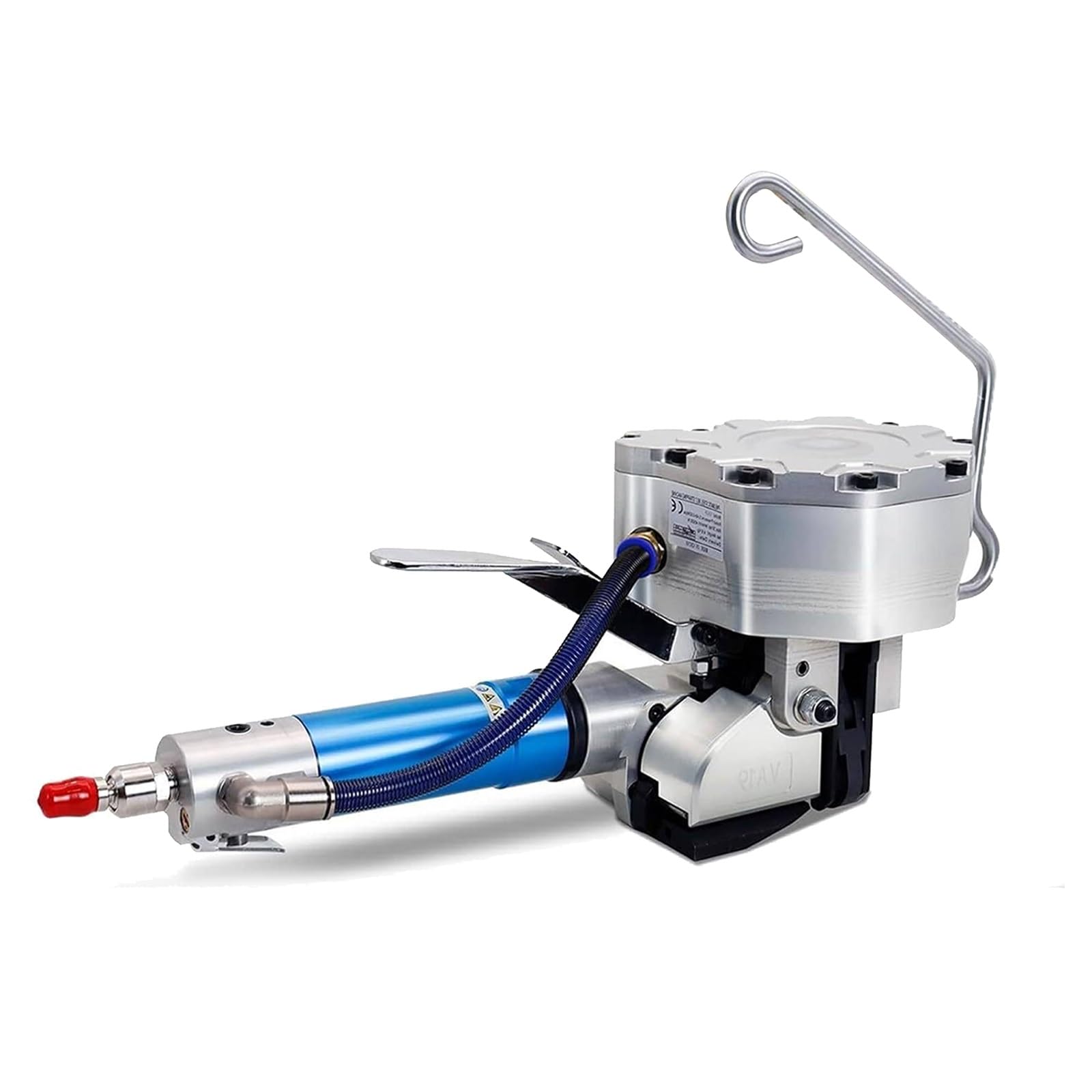 BOOZXCV Industrial Pneumatic Steel Strapping Machine, Heavy Duty Hot Melt Baler with Lifting Hook, 4500N Tensioner, 7.4cm/s Speed, Sealless Bander for 19mm Bands