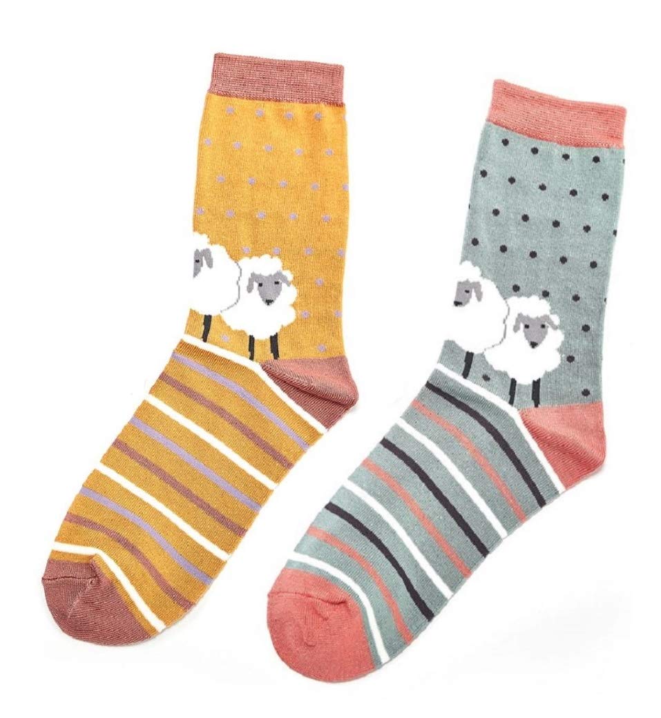 Lilyrosa Women's Multicolor White Sheep Socks Duck Egg Blue Green Mustard Girls Bamboo Mix (2 Pairs)