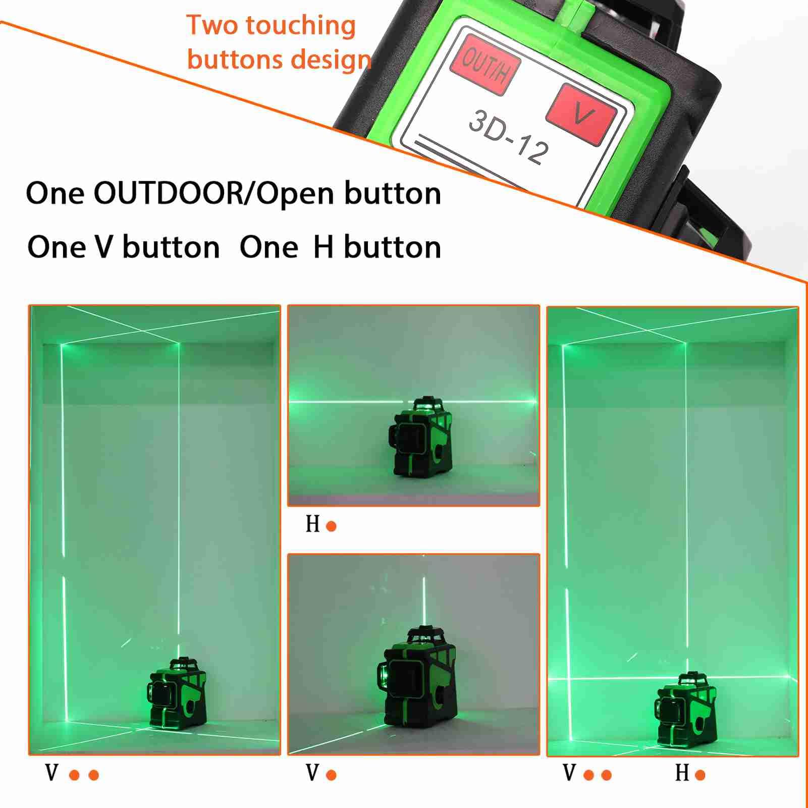 Bewinner Nivel Láser Autonivelante 3D de 12 Líneas, Haz Verde con Base Giratoria de 360° y Soporte de Trípode Ajustable, con Bolsa de Transporte para (multicolor)
