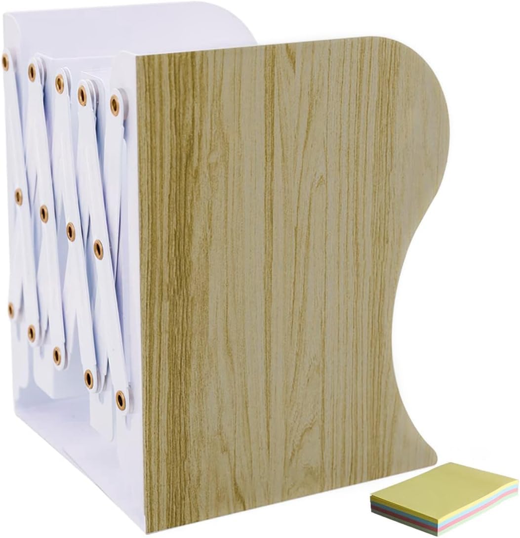 DIFIT Buchstütze, Verstellbar Buchstützen, Metall Bücherstützen, Erweiterbare Bücherhalter, Bücherstütze für Regal, Holzimitation Buchstützen Metall für Schreibtisch(1Stück)
