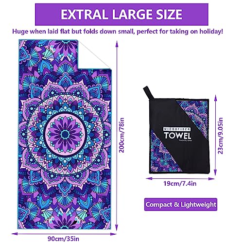 Xndryan Large Beach Towels for Adults 200x90cm Microfibre Towel Sand Free Quick Dry Beach Towel Super Absorbent Lightweight Microfibre Towel for Travelling Swimming - Image 3