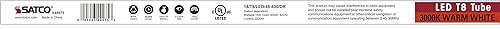 Miniatura 5 de Satco S49975; 14 vatios; LED T8 de 4 pies; base mediana de dos pines; 3000 K; 50000 horas nominales promedio; 2200 lúmenes; tipo A; depende del