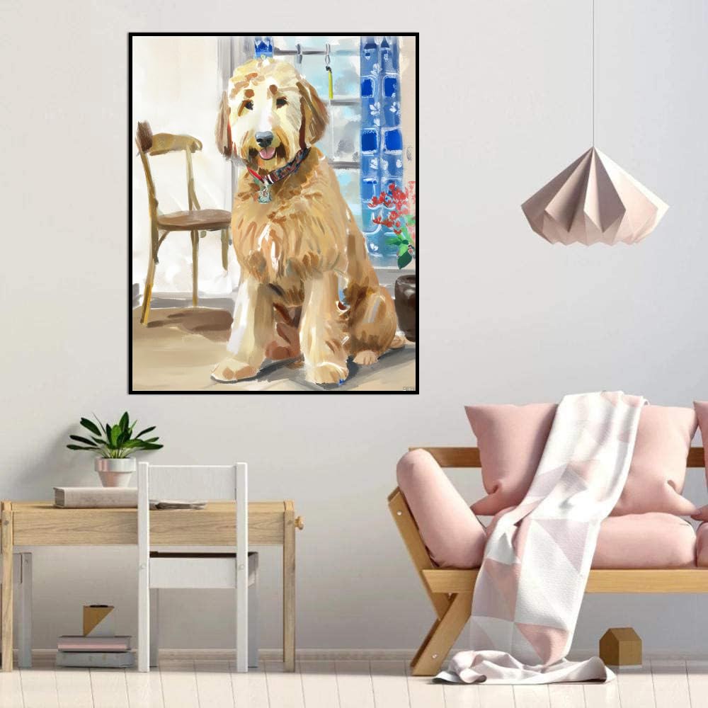 Paint by Number Kits Goldendoodle Dog Paint by Numbers,DIY Oil Painting Acrylic Paints for Wall Art 12x16inch(30x40cm) Frameless