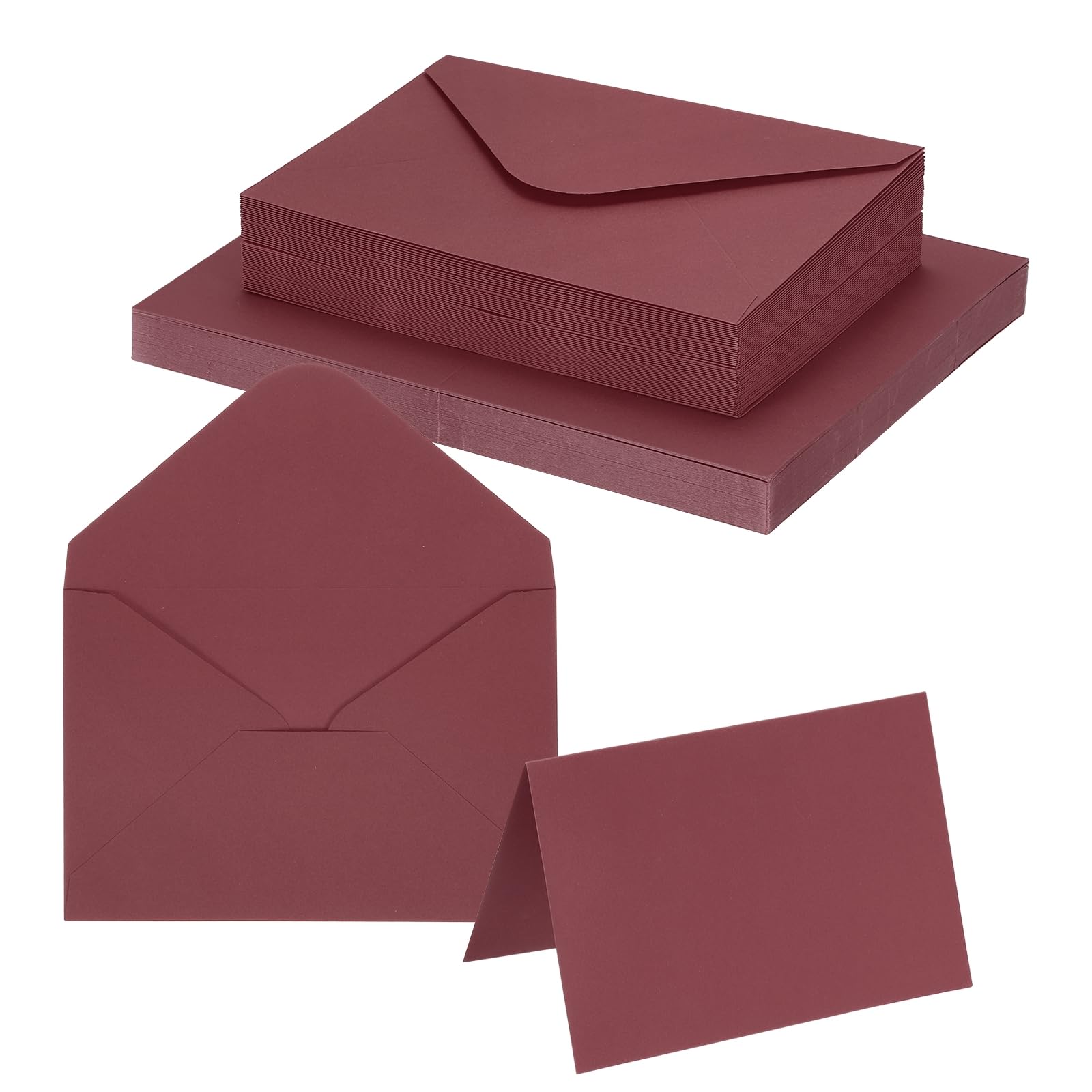 PATIKIL 10 x 15cm Blank Greeting Cards and Envelopes, 50Sets Half Fold Note Cards and Envelopes 250g Thick Cardstock for DIY Wedding Birthday Party Invitations, Dark Red