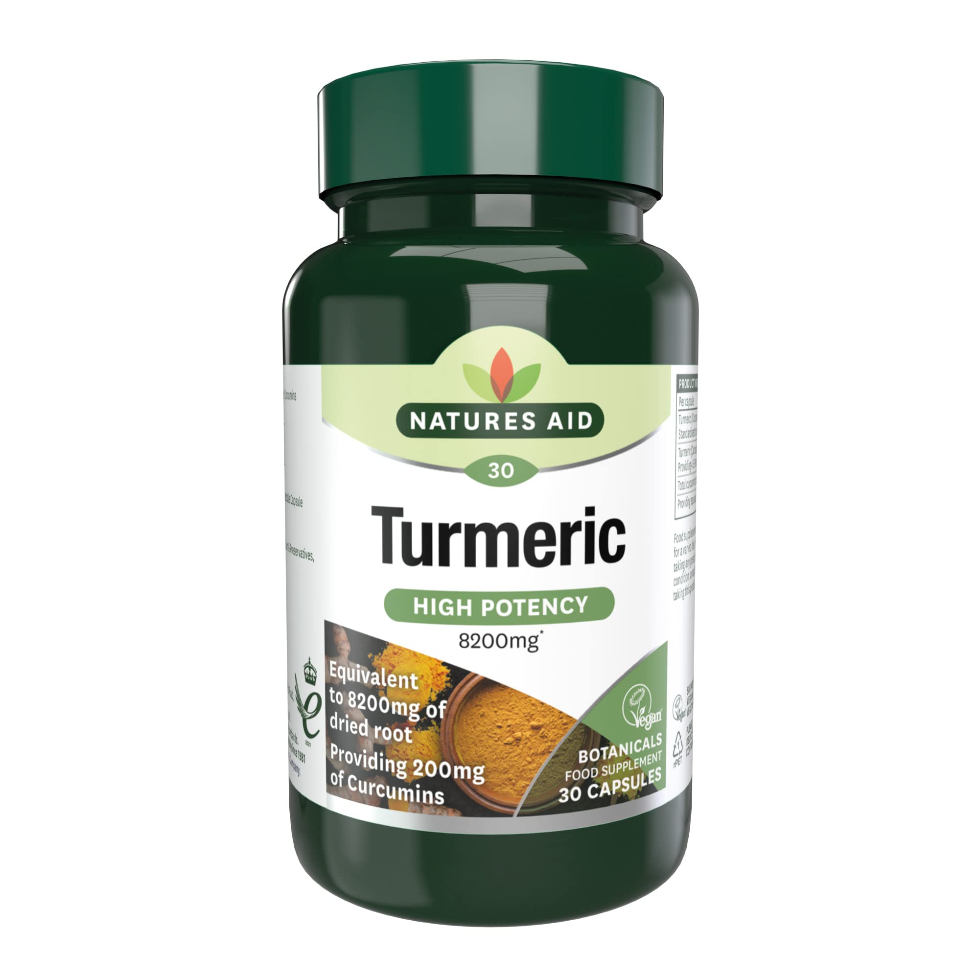 Turmeric 8200mg – High Strength Curcumin 200mg – Dried Root Whole Herb Extract – Supports Joint & Immune Health – Vegan, Non-GMO, Gluten-Free – 30 Capsules