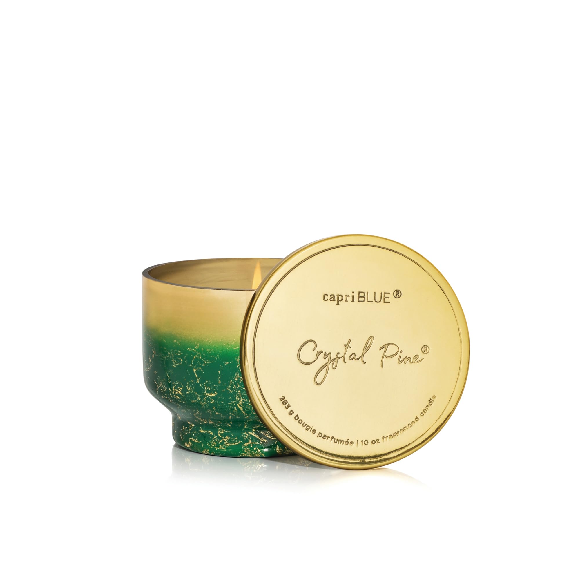 Capri Blue Crystal Pine Scented - Glimmer Inverted Jar Candles - Soy Candles - Holiday Candle with Emerald Green & Gold Ombre Glass Candle Holder (10