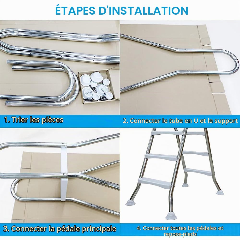 Échelles de Piscine pour piscines creusées, échelle de Piscine Hors Sol Robuste, escabeau de Piscine antidérapant de 52 Pouces pour Voyage, Piscine de Jardin, Maison