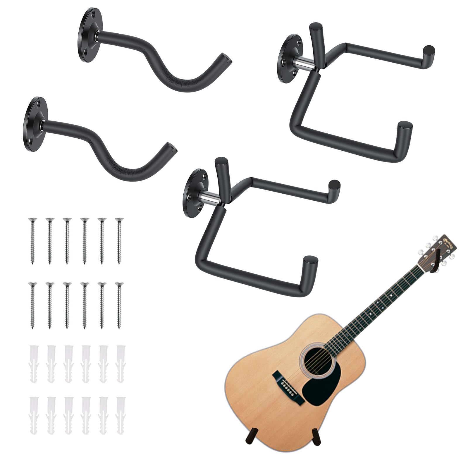 2 zestawy uchwytów ściennych na gitarę, uchwyt na gitarę do zawieszenia ukośnie, klasyczny uchwyt na gitarę, uchwyt na gitarę do zawieszenia na ścianie, uchwyt na gitarę, stojak na gitarę