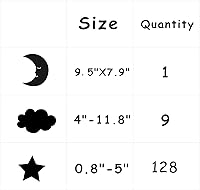 Vista 4 de Calcomanías de pared de luna creciente, estrellas y nubes, calcomanías de pared de luna y estrellas, cielo estrellado, decoración de sala