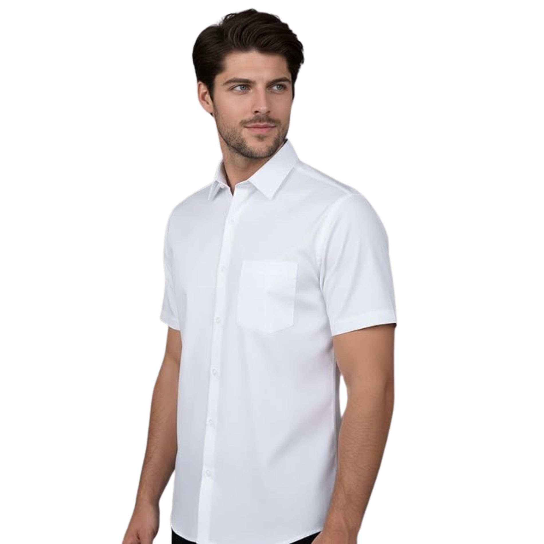 MILDIN Camicia da uomo in misto cotone tinta unita vestibilità regolare con colletto a maniche corte tipo di chiusura e lunghezza standard