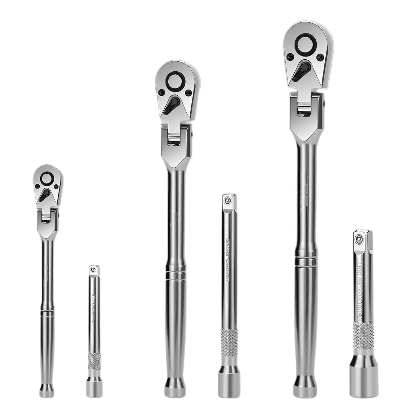 Set di ganci a cricchetto allungabili, chiave a cricchetto girevole a 180° | con attacco rapido, funzionamento da 1/4, 3/8, 1/2", chiave a cricchetto 72 denti, chiave a cricchetto regolabile in 6 pezzi,