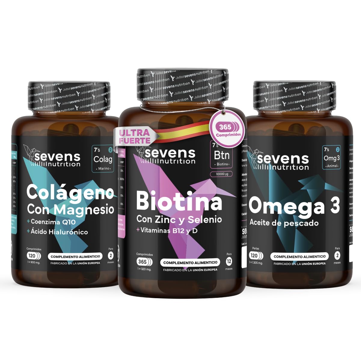 Biotina para Cabello + Colágeno con Magnesio + Omega 3 capsulas | Pack Regalo Belleza y Bienestar - Vitaminas para el Cabello, Piel y Uñas - Suplementos Alimenticios para Cuidado Integral
