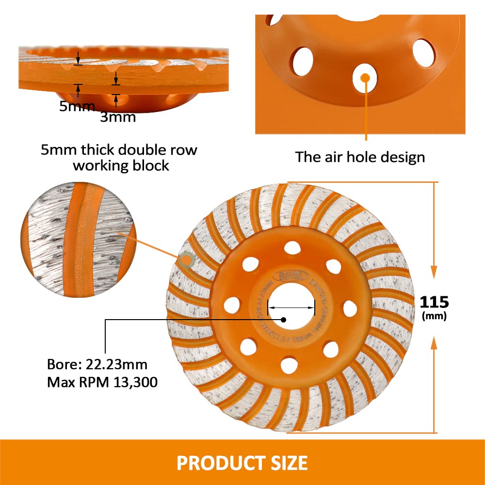 BGTEC Lot De 2 Meules Diamantées Pour Béton - 180 Mm - Double Rangée De