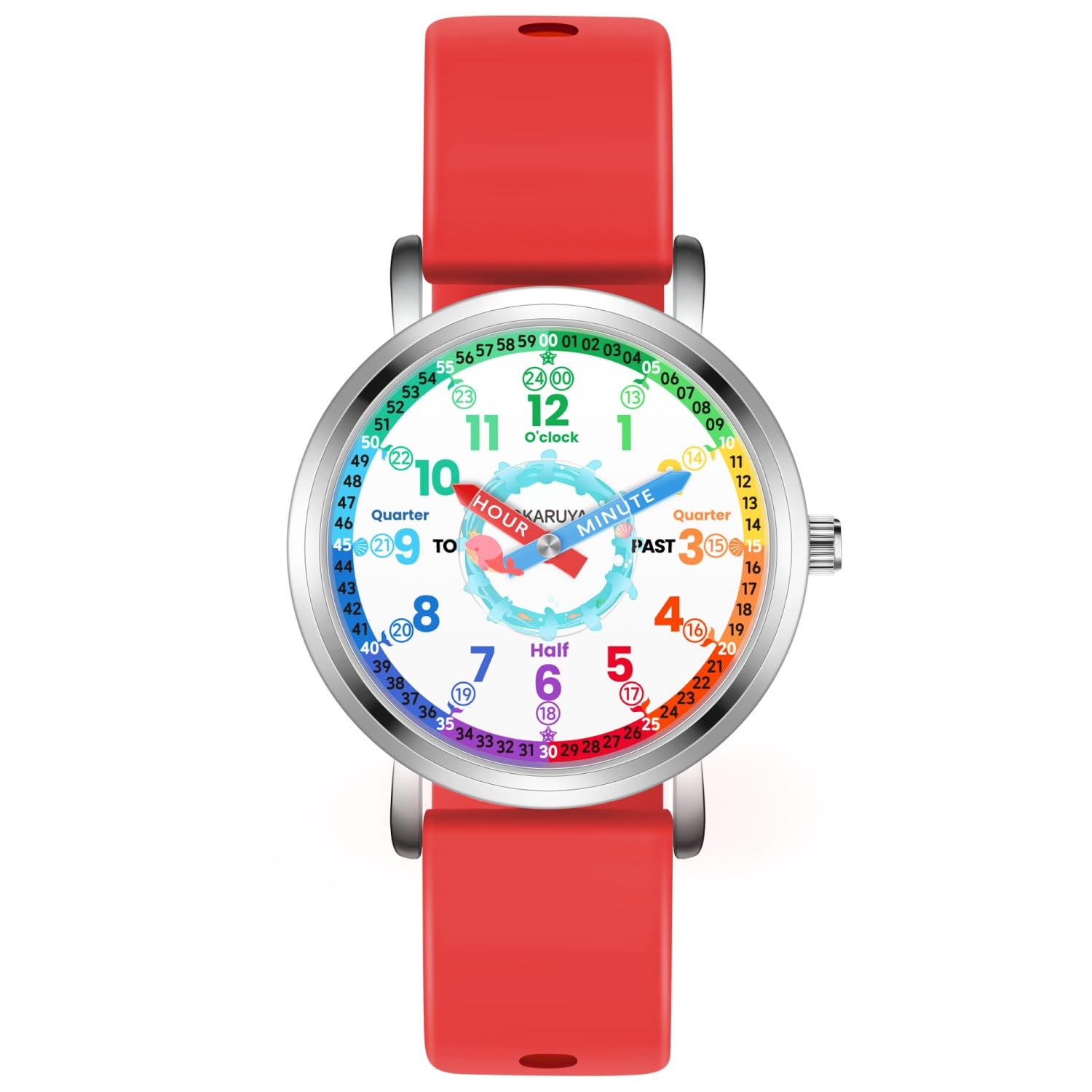 Reloj analógico para niños, reloj de aprendizaje de ballena rosa para niños de 8 a 12 años, resistente al agua, para niños de 5 a 7, 6 a 8 años, correa roja