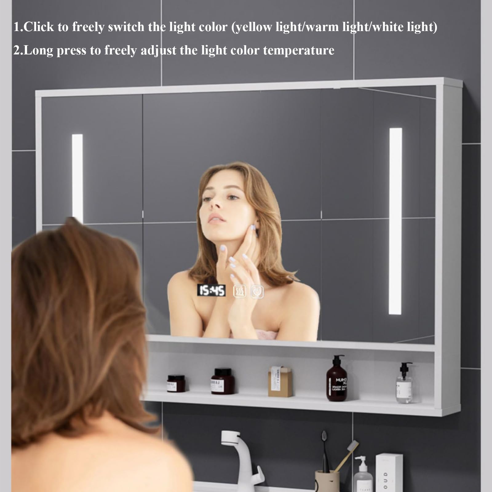 Espejo Baño con Luz Armario De Baño con Espejo Y Luz,Armario Baño con Espejo,Armario Espejo Baño con Luz,ararmario BaÃño Pared con Espejo,Armario Baño Pared con Espejo Y Luz(Black,97cm)