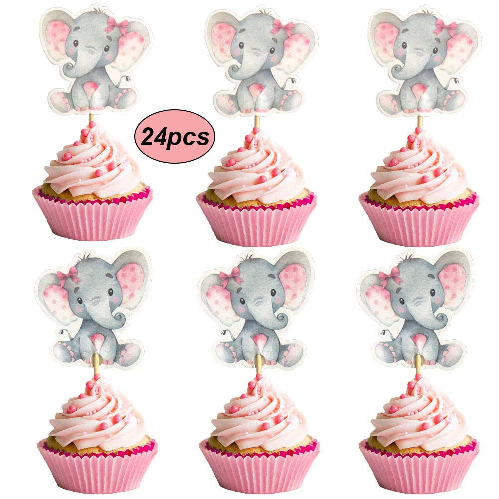 Double Sided Pink Elephant Cupcake Toppers It Is A Girl Baby Shower