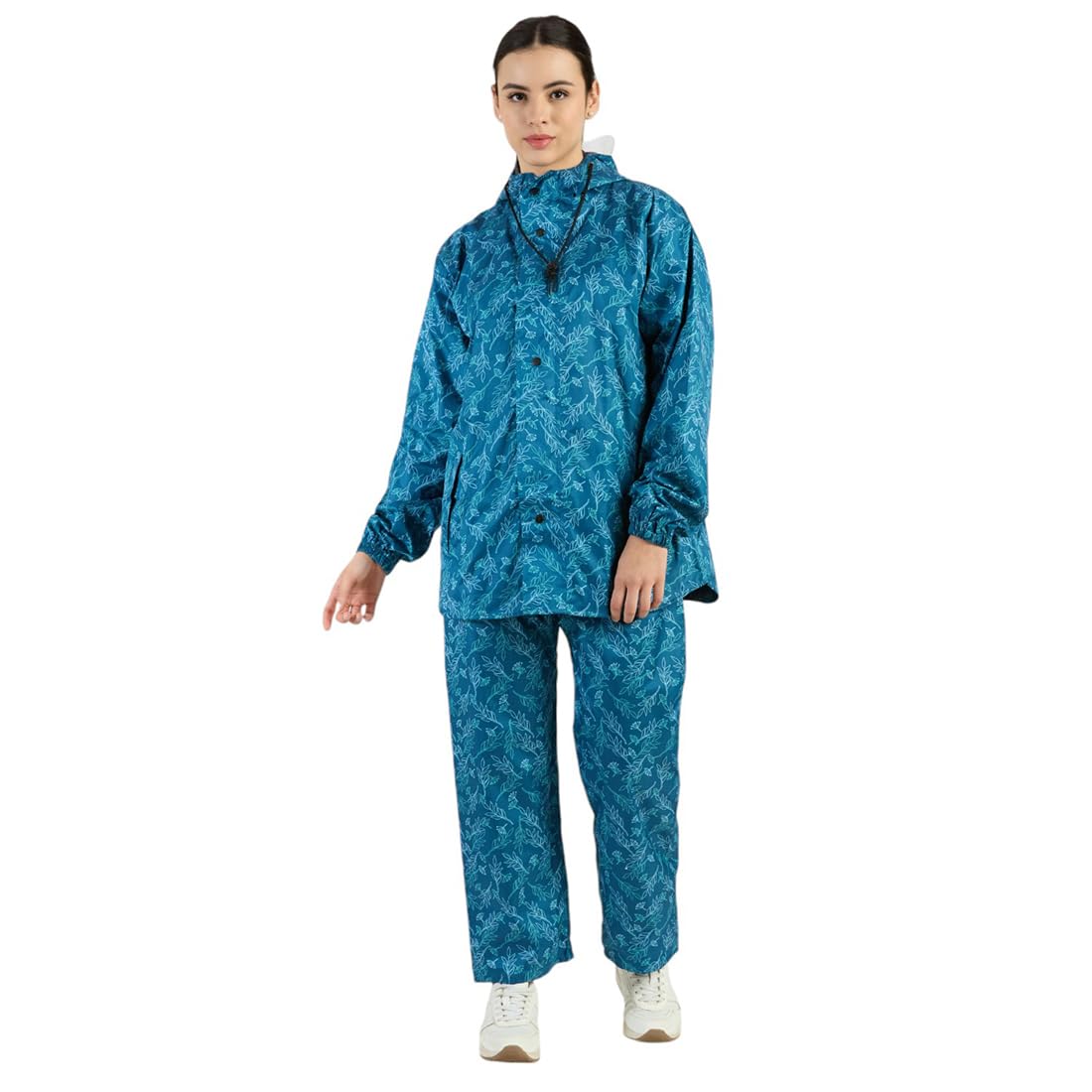 Waterproof Raincoat for Women with Hood | Jacket & Pant Rainwear Set | Full Sleeve Rain Suit | Windproof, Quick-Dry & Stylish Monsoon Wear (IN, Alpha, 2XL, Regular, DARK BLUE PRINTED)-image-47