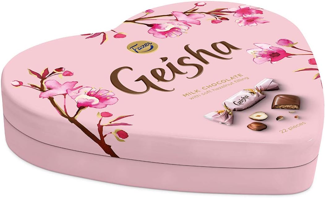 Geisha heart shaped TIN CAN hazelnut chocolates 158g