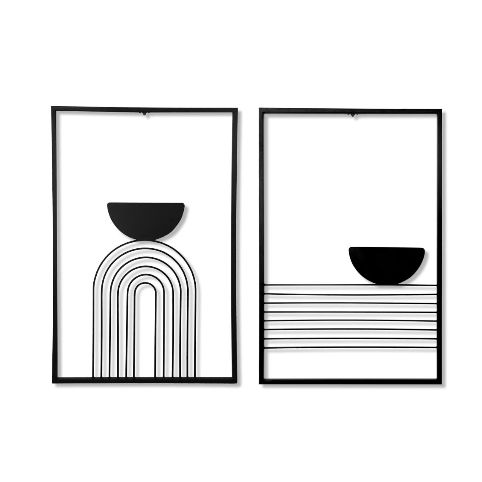 Photo 1 of 2 Pcs Black Metal Wall Decor Art, Metal Minimalist Line Wall Art, Abstract Vertical Decor Wall Sculptures, Geometric Modern Wall Hanging for Living Room,16.3''*23.6''*0.59'' Thickness(2 PCS)