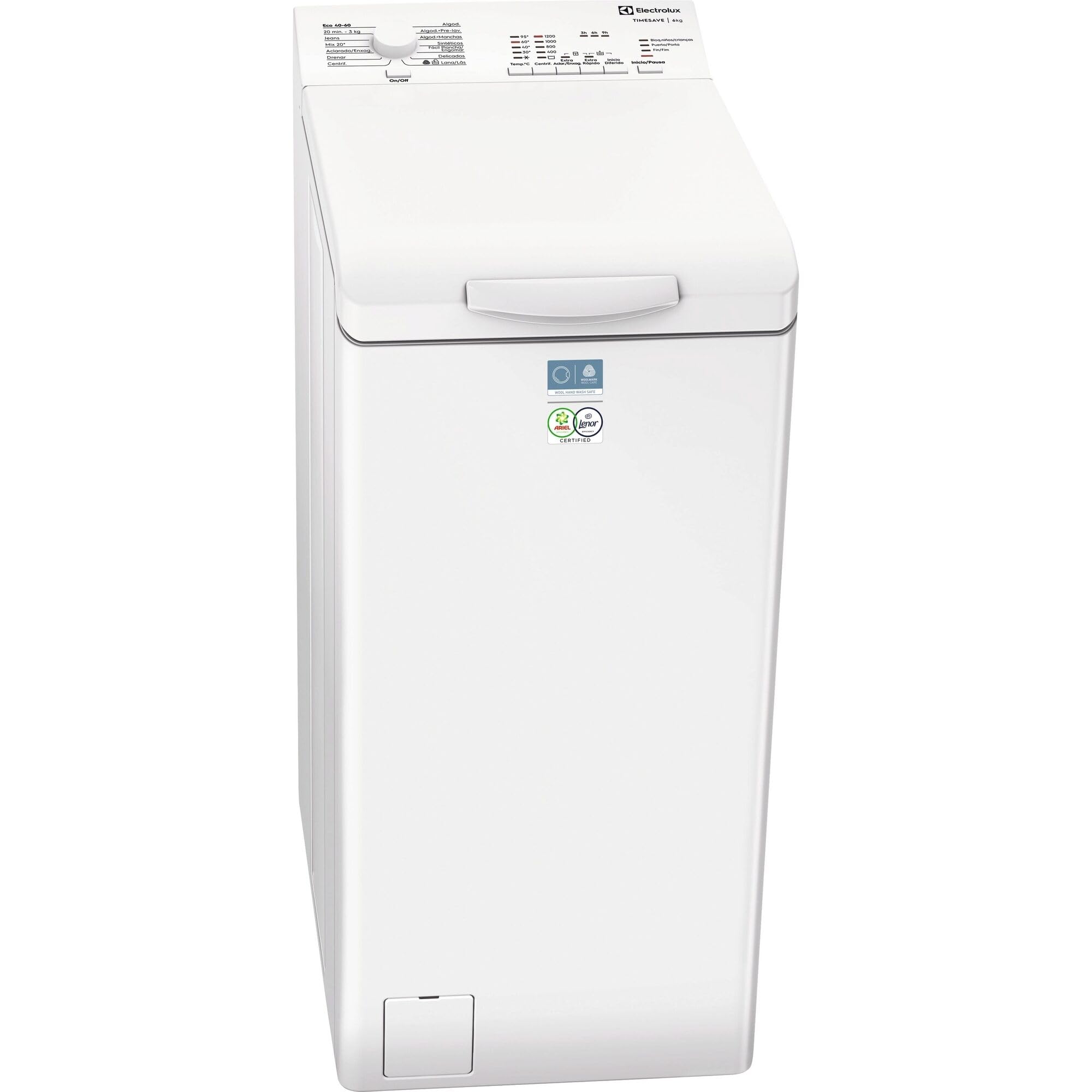 Electrolux EN5T8621NA – Lavadora Carga Superior Serie 500, Libre Instalación, 6 kg, 1.200 rpm, Clase A, AutoSense, Motor Inverter, Certificado Woolmark Blue