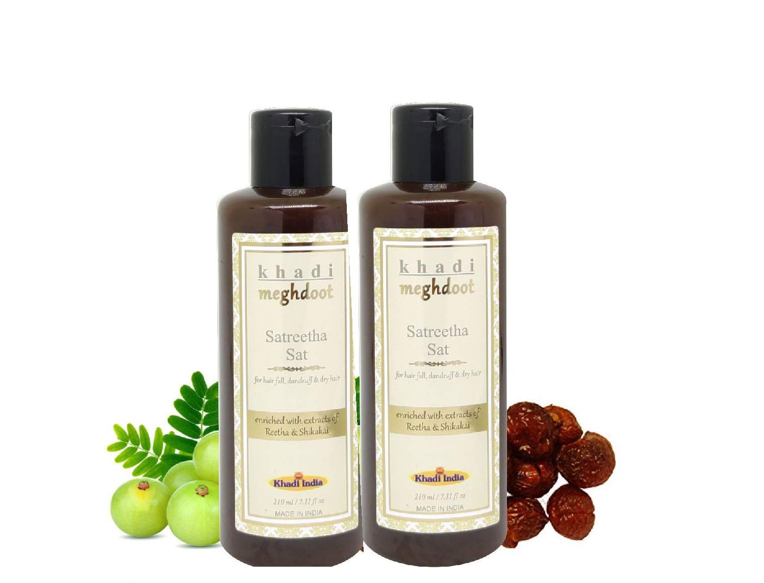 Khadi MeghdootAyurvedic Satreetha Shampoo Enriched With Extracts of Amla, Reetha and Bhringraj for Hair fall Control, Dandruff Control, Scalp Acne, 210ml Each, Pack of 2