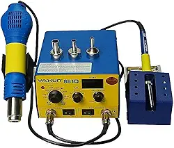 Estação de Solda Retrabalho Ar Quente Yaxun 881D Yx-881d 220V 2 Em 1 Digital Amarelo Smd Soprador